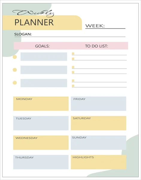 Vector Weekly Planner Templates Neutral Earthy Tones Organizer Schedule Place — Stockvektor