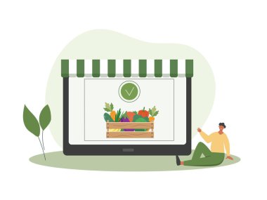 Buying vegetables online concept. vector illustration