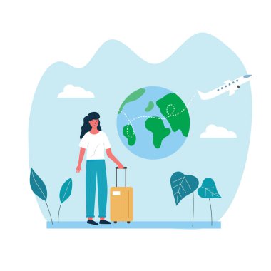 Time to travel concept. Landing page for travel agency. Vector flat illustration