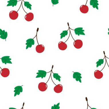 Elegant seamless cherry pattern on white background. Hand drawn vector illustration