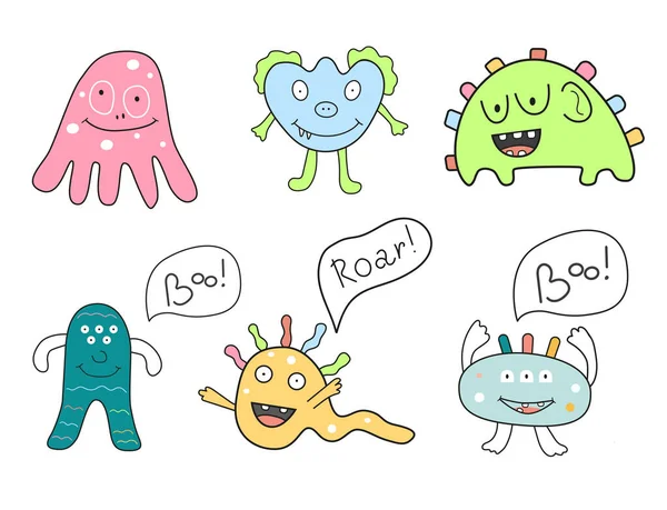 Cute cartoon hand drawn monsters, vector illustration