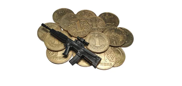 Money Protect Ukraine Aggression Money Weapons Army Ukraine Many Coins — Stock Photo, Image