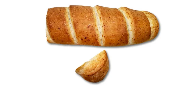 Freshly Baked Bread Crispy Crust Small Piece Cut Lies Next — 스톡 사진