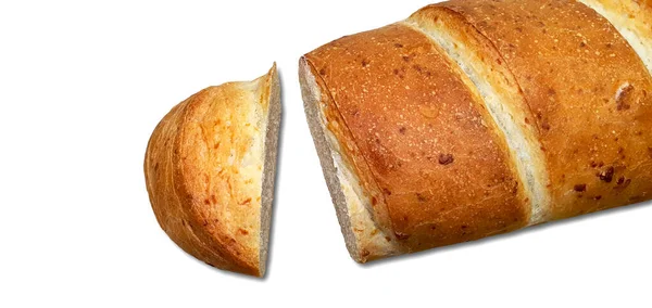 Delicious Bread Crispy Crust Small Piece Cut Lies Next Bread — Stock Photo, Image