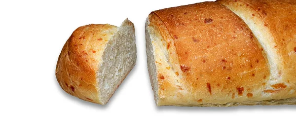 Heerlijk Vers Brood Met Knapperige Korst Geïsoleerd Witte Achtergrond Een — Stockfoto