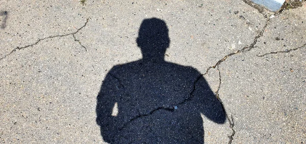 Shadow Man Asphalt Road Asphalt Old Cracked — Zdjęcie stockowe