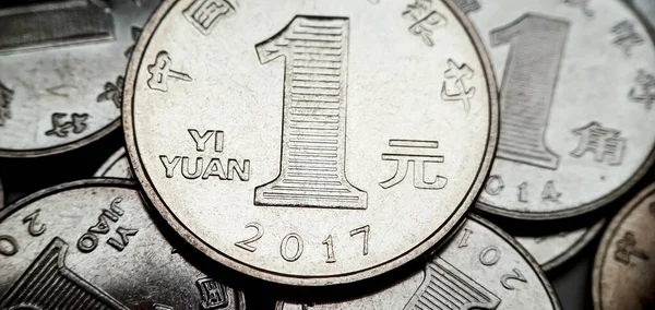 Yuan Chinês Perto Yuan Encontra Grande Número Moedas Denominações Yuan — Fotografia de Stock