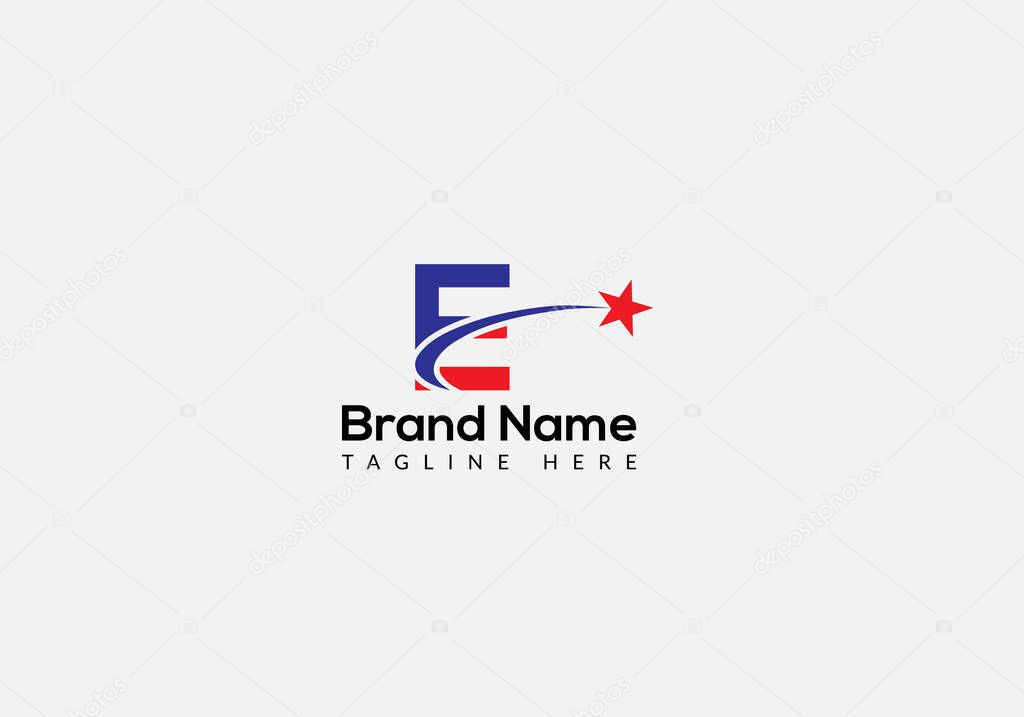 Star Logo On Letter E Template. Star Logo On E Letter, Initial Star Sign Concept Template