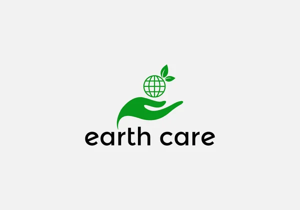 Earth Care Abstract World Leaf Hand Emblem Logo Design — ストックベクタ