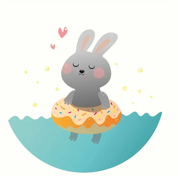 Carte Été Avec Mignon Lapin Plage Dans Des Lunettes Soleil — Image vectorielle