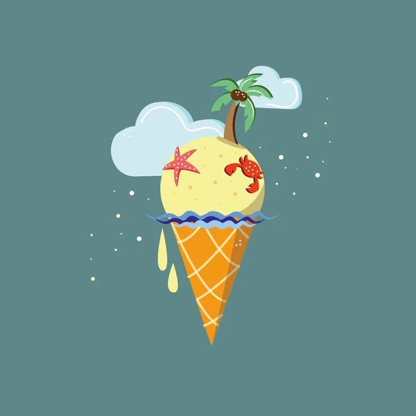 Delicious Sweet Ice Cream Form Island Island Palm Tree Starfish — ストックベクタ