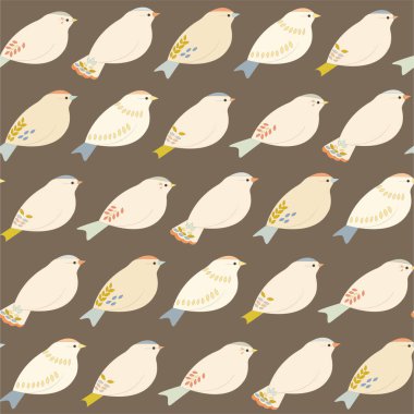 Seamless botanical pattern with white birds and delicate colorful leaves. Minimalistic bird texture for fabric, textile, wallpaper. Vector illustration
