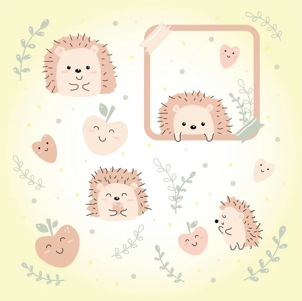 Collection Character Cartoon Cute Hedgehog Many Action Flat Vector Graphic — Stockvector