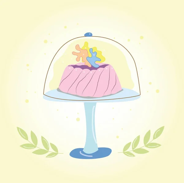 Birthday Cake Stand Vector Illustration Hand Drawn Cake Cream Flowers — Image vectorielle