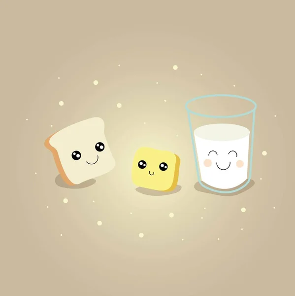 Bread Butter Milk Illustration Breakfast Vector Icon — Stockvektor
