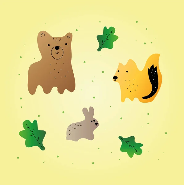 Cute Woodland Animals Set Forest Elements Colorful Adorable Vector Illustration — Stock Vector