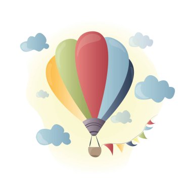 Hot Air Balloon flying in the sky on a blue background - vector illustration, eps
