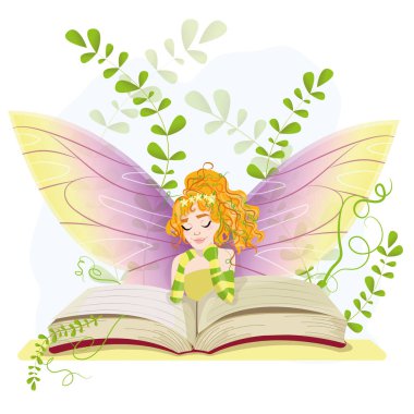 Cute Little Princess Kids Reading Fairy Tale Books Library Poster Collection. Colorful cute girl cards big bundle with a sign for a little child about reading literature. Vector illustration.