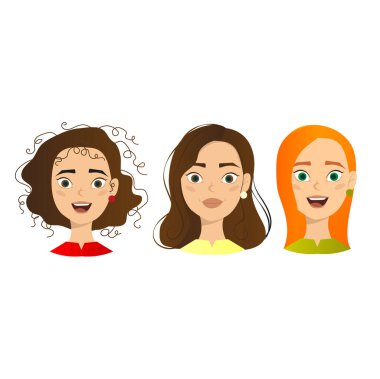 Farklı yüz ifadeleri olan bir kadın.