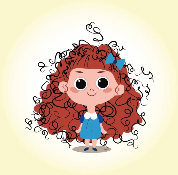 cute little curly girl in a blue dress