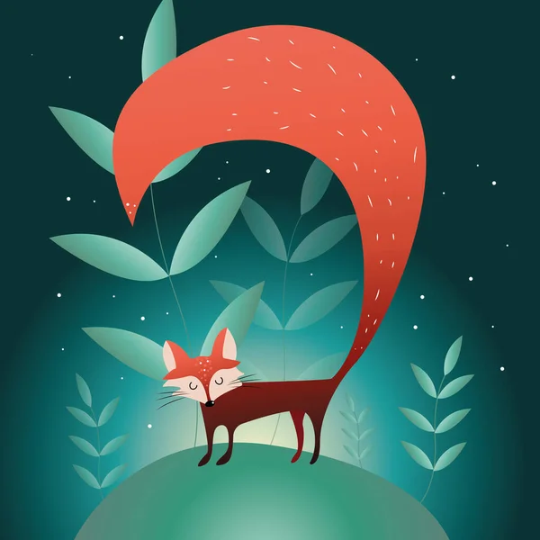 Illustration of a red fox on the edge among plants