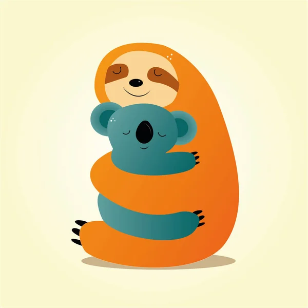 Cute Sloth Hugging Koala Baby Illustration — Stock Vector