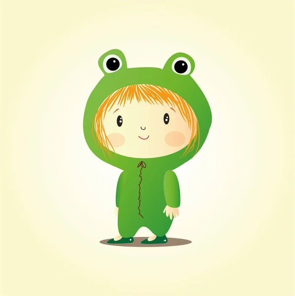 Cute Red Haired Girl Frog Costume — Stockový vektor