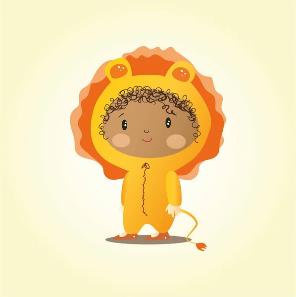 Cute Swarthy Curly Girl Dressed Lion —  Vetores de Stock