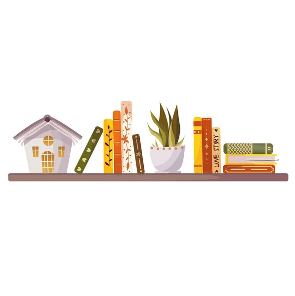 Stapel Boeken Muur Met Boekenplanken Witte Achtergrond Vector Illustratie Eenvoudig — Stockvector