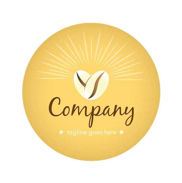 logo in the form of golden coffee beans folded in the form of a heart with rays emanating from it