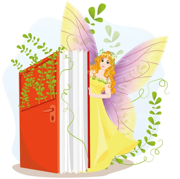 Cute Little Princess Kids Reading Fairy Tale Books Library Poster — Stockvector