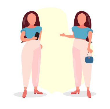 Çeşitli duygular ve pozlar ile kız ayarlayın. Vektör Illustration