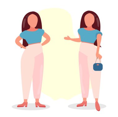 Çeşitli duygular ve pozlar ile kız ayarlayın. Vektör Illustration