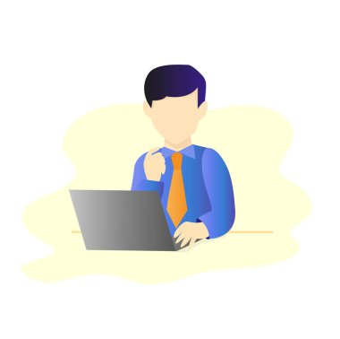 Work in Office Professional Worker in Suit Typing in Front of Computer PC or Desktop Character Flat Design Style Cartoon Illustration