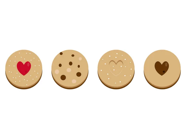 Cookies Caseiros Ilustração Vetorial Plana Biscoitos Doces Várias Formas Clipart — Vetor de Stock