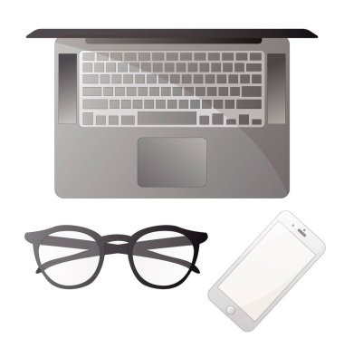 Beyaz ekranlı gerçekçi dizüstü bilgisayar modeli beyaz arka planda izole edilmiş. Vektör illüstrasyonu.