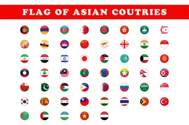 Asya ülkelerinin bayrakları. vektör illüstrasyonu.