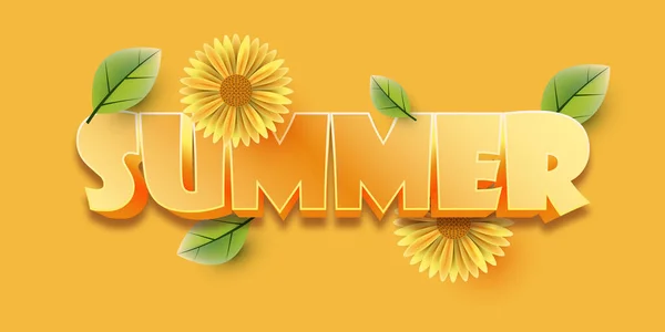 Sommerbanner Mit Bunten Blumen Und Blättern Vektorillustration — Stockvektor