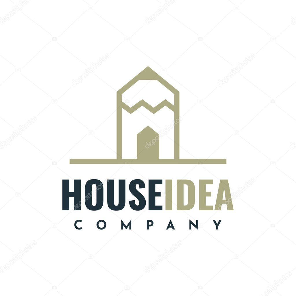 House idea pencil logo design. Vector Eps 10
