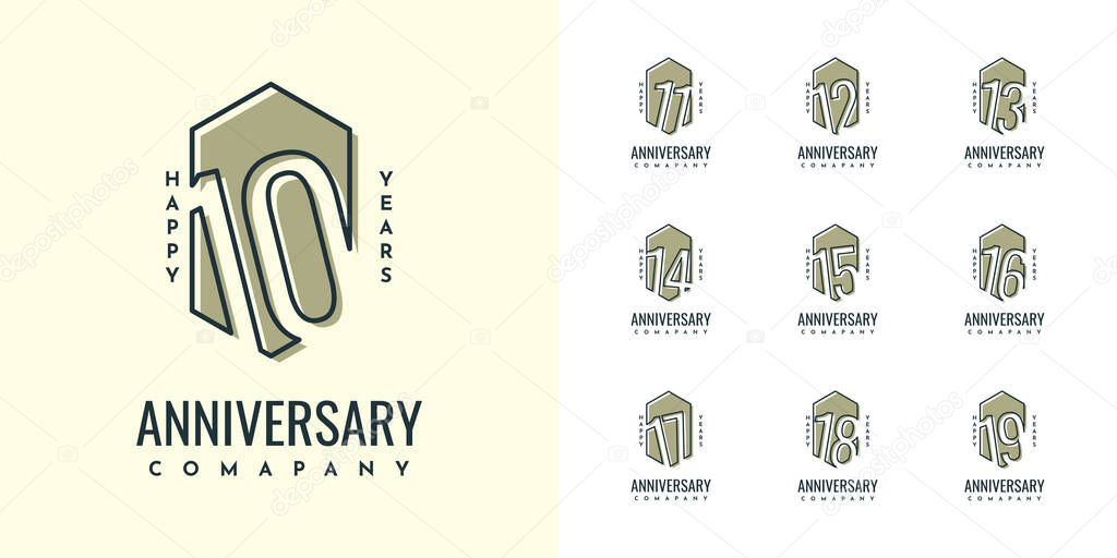 Set 10 20 30 to 100 years anniversay template design. Vector Eps 10