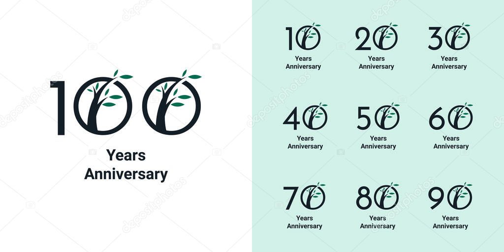 Set 10 to 100 years anniversary nature illustration template design