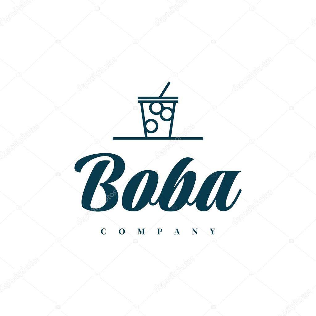 Boba drink logo cup illustration template design