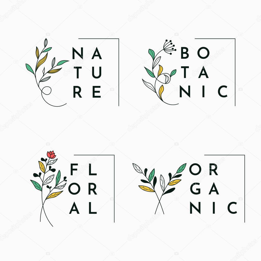 Nature floral flowers frame illustration template design