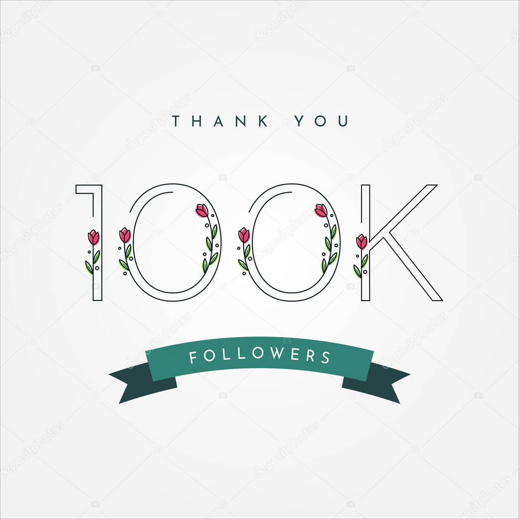 Thank You 100k Followers with floral rose flower illustratiion template design