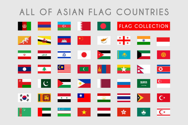 Set of Asian Flag Countries, All Asian flag countries template design.