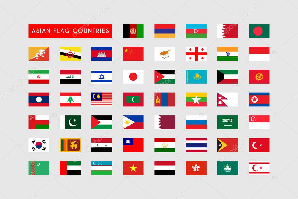 Set of Asian Flag Countries, All Asian flag countries template design.