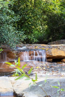 Vadinin ortasındaki ağaçlarla çevrili küçük bir şelale kayaların arasından geçiyor..