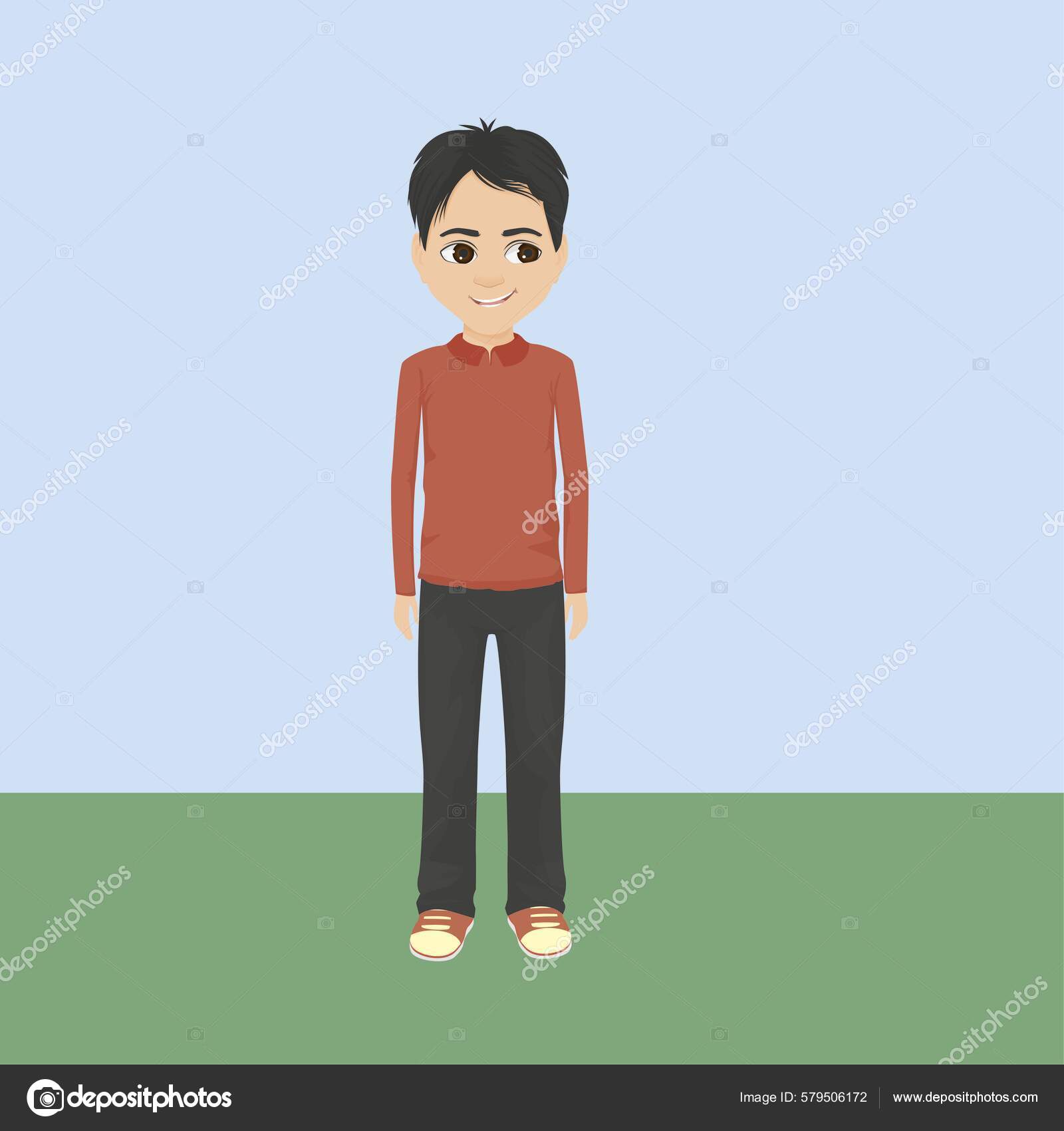 Cartoon Young Man Standing Arms Crossed Vector Illustration Stock