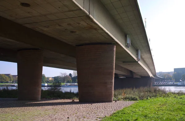 One Three Bridges Leads River Elbe Dresden Carola Bridge Shot — Stock Photo, Image