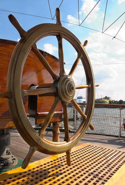 The steering wheel of the historical ship Rickmer Rickmers, which lays in the harbour of Hamburg, Germany- shot in September 2015